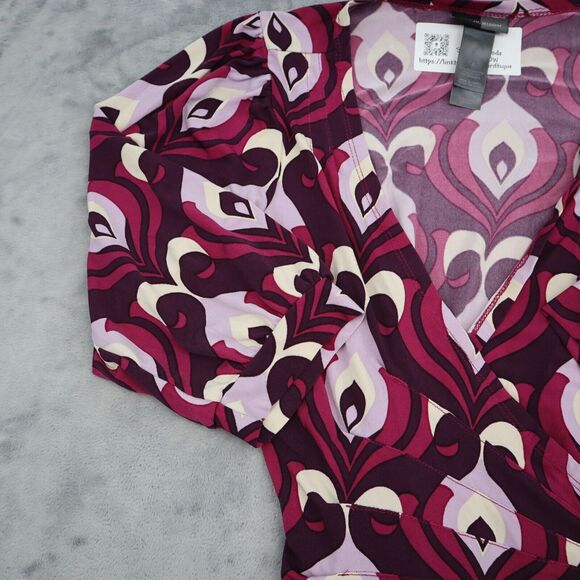 Bisou Bisou Dress Womens 4 Purple Michele Bohbot Short Sleeve Vneck Wrap Style - Picture 7 of 16